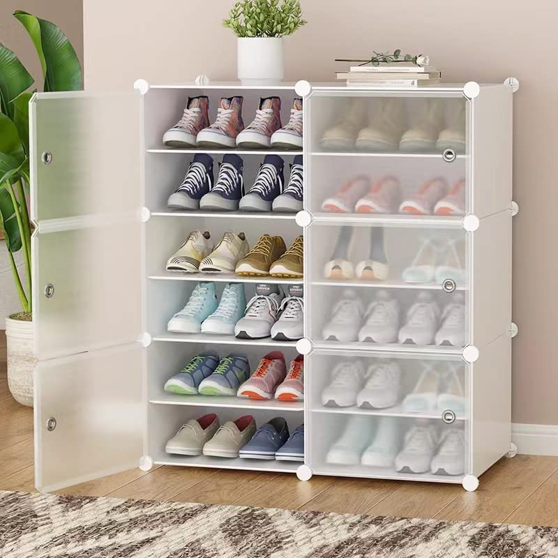 DIVADIYA Shoe Rack - 12-White Organizer/Multi-Purpose Shelf Storage Cabinet Stand Expandable for Heels, Boots, Slippers Plastic Portable and Folding Shoe Rack (White, Double Door 12-Layer)