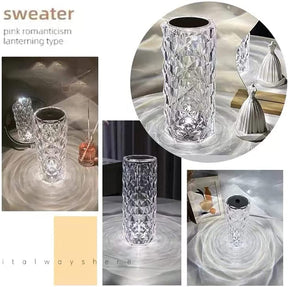 Crystal Lamp, Color Changing Rose Crystal Diamond Table Lamp, USB Rechargeable Touch Bedside Lamp Night Light with Remote Control