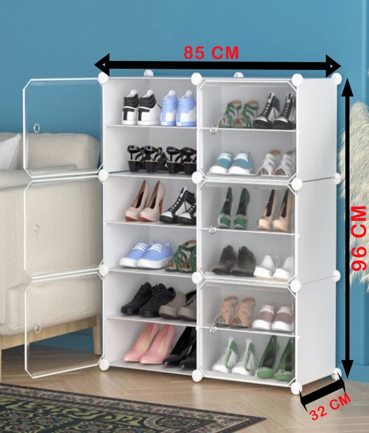 12-Shelf 6-Door Portable Shoe Rack Organizer Tower