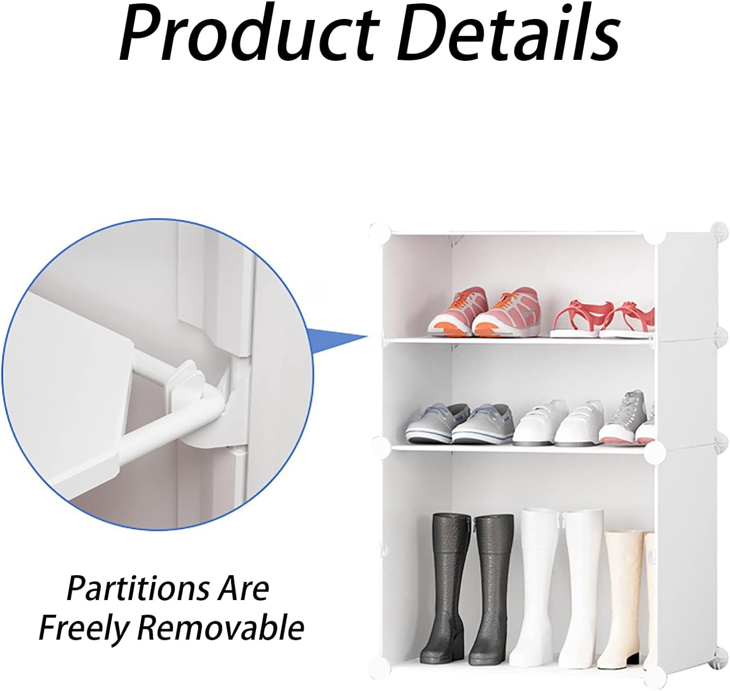 DIVADIYA Plastic Shoe Rack - 10-White DIY Shoe Rack Organizer/Multi-Purpose Shoe Storage Cabinet with Door Expandable Portable and Folding Shoe Rack (10 Layer White)