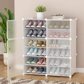 DIVADIYA Shoe Rack - 12-White Organizer/Multi-Purpose Shelf Storage Cabinet Stand Expandable for Heels, Boots, Slippers Plastic Portable and Folding Shoe Rack (White, Double Door 12-Layer)