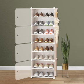 DIVADIYA Adjustable Shoe Rack Organiser -8 Layer -Made Of Plastic -With Door - White
