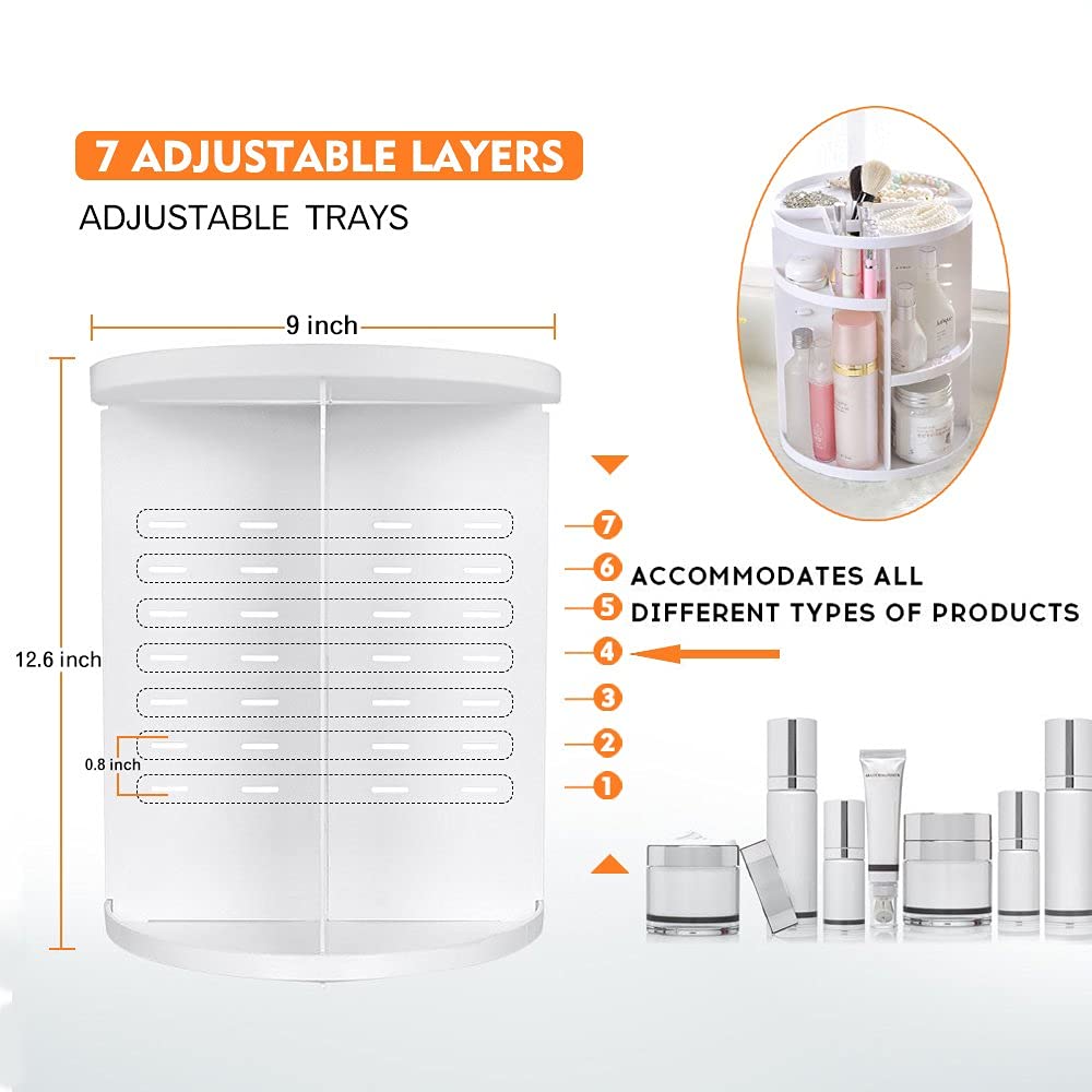 DIVADIYA 360 Rotating Cosmetic Makeup Organizer, Adjustable Multifunctional Bathroom Storage Rack