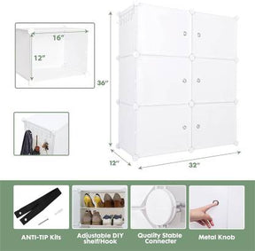 6-Door 6-Shelf Fabric Metal Collapsible White Organizer