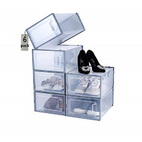 Sneaker Shoe Storage Box, Clear Plastic Stackable Shoe Organizer Pack of 6
