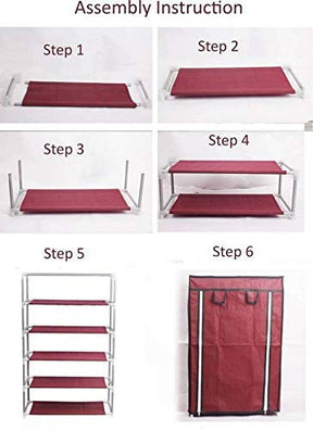 6 Layer Maroon Multi Utility Collapsible Shoe Rack With Cover Metal Collapsible Shoe Stand