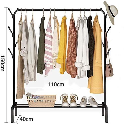 Metal Multifunctional Garment Stand Cloth Rack Freestanding Storage Organizer with Bottom Shelves