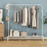 Metal Multifunctional Garment Stand Cloth Rack Freestanding Storage Organizer with Bottom Shelves White