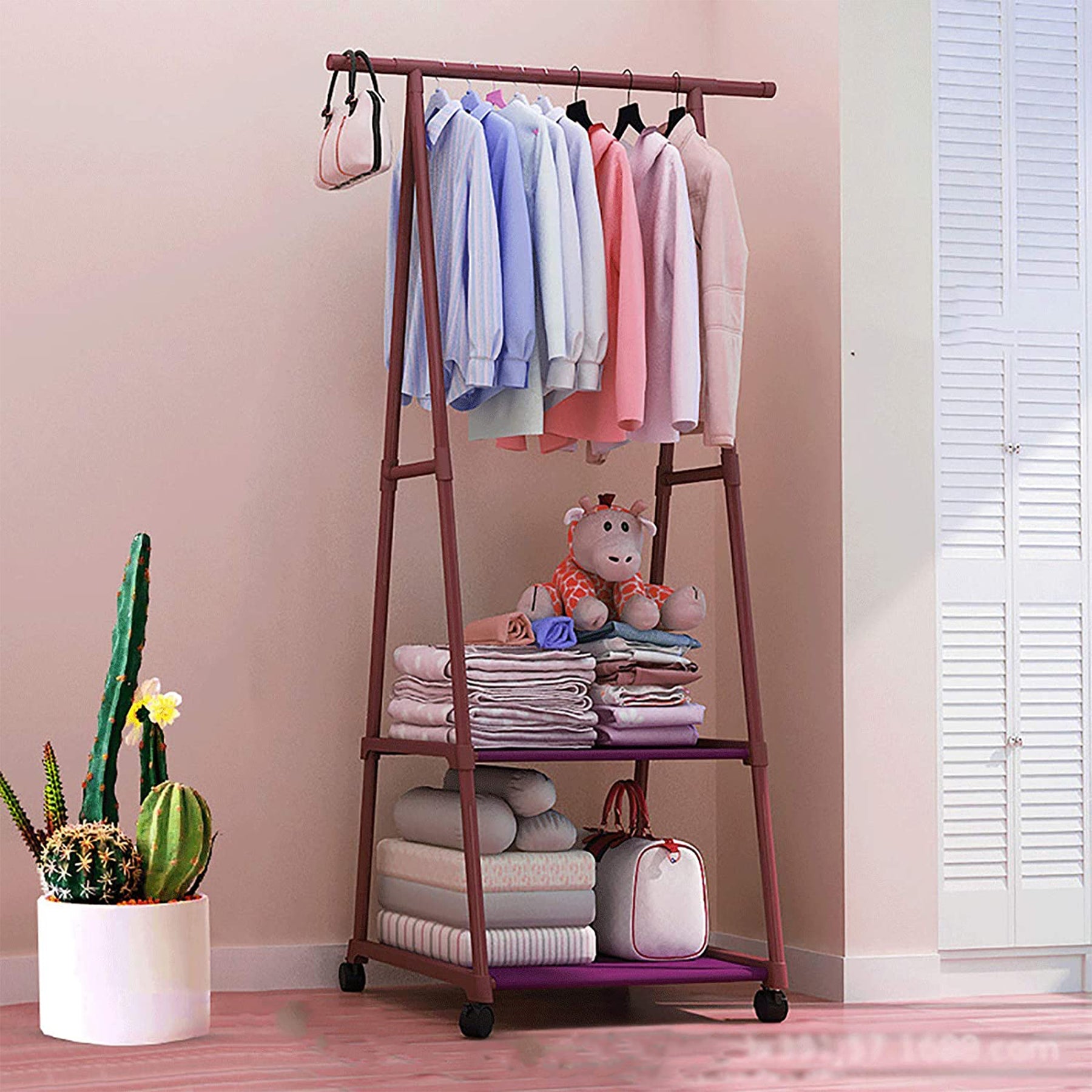 Light Weight Bearing Clothing Rack, Rolling Garment Rack for Hanging Clothes, Stand Coat Racks